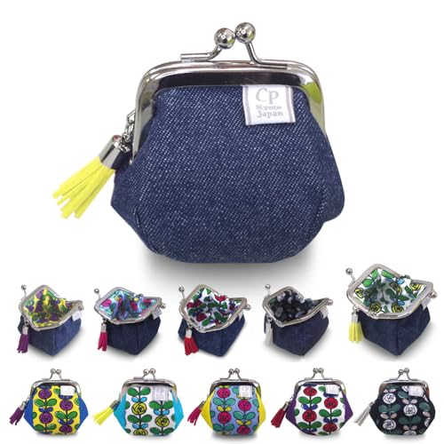 CP-Kyoto がま口財布 日本製 小銭入れ 小さめ かわいい プチギフト がまぐち ミニ ローズ 薔薇 デニム×グリーンローズ