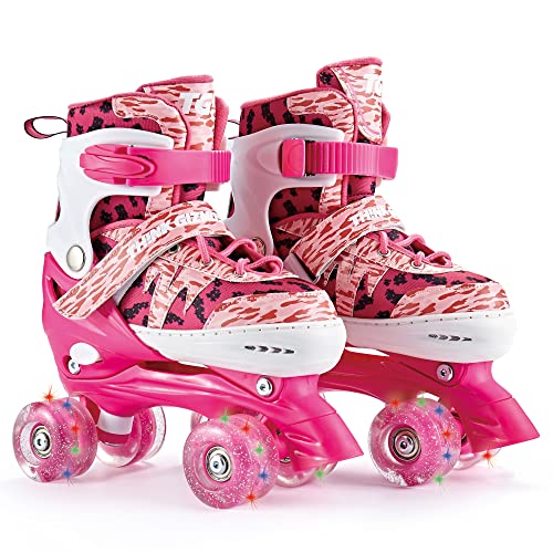 Think Gizmos Patins à roulettes pour Enfants – Roues Lumineuses - Taille Réglable (31-36), Patins à roulettes – Convient pour Filles et Garçons - en Rose