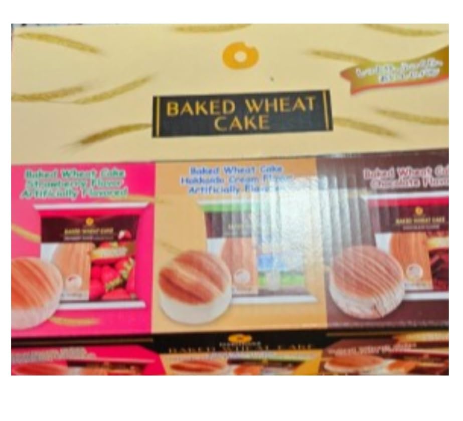 Baked Wheat Cakes Fluffy Japanese-style flavored cakes Strawberry, Hokkaido Cream (Milk), and Chocolate pack of 12 cakes each /2.82 oz