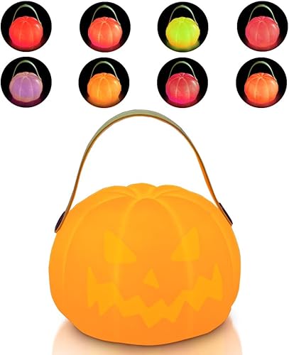 Luz nocturna para niños, lámpara LED recargable inalámbrica de calabaza con control remoto y temporizador, 7 colores regulables, lámpara de