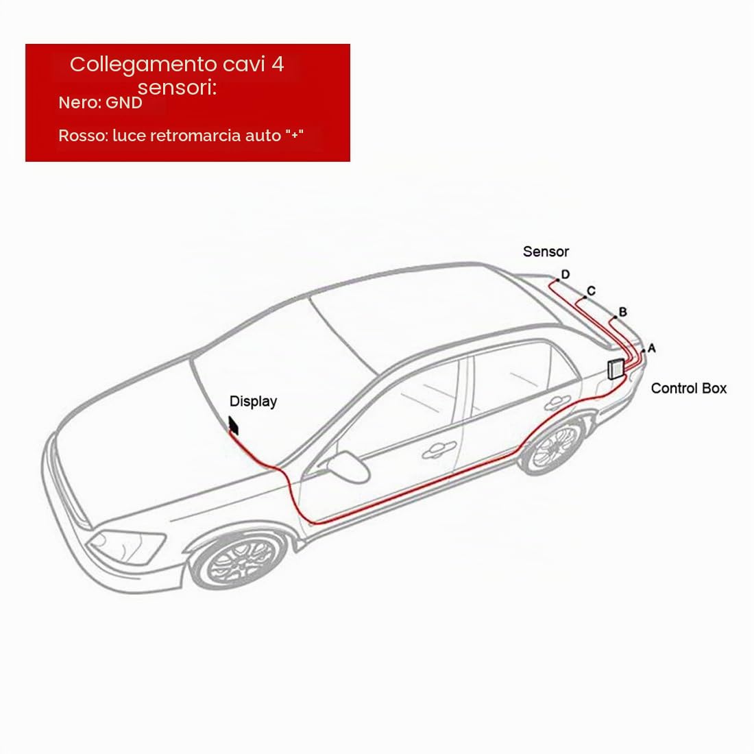 Sistema di sensori per parcheggio, con allarme acustico, impermeabile, con 4 sensori neri