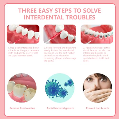 Image of Dental Floss Picks Soft Silicone interdental Brush, Braces Brush, Floss Picks for Teeth, Disposable interdental Brush, Suitable for Cleaning Teeth Health(Red, 160pcs)