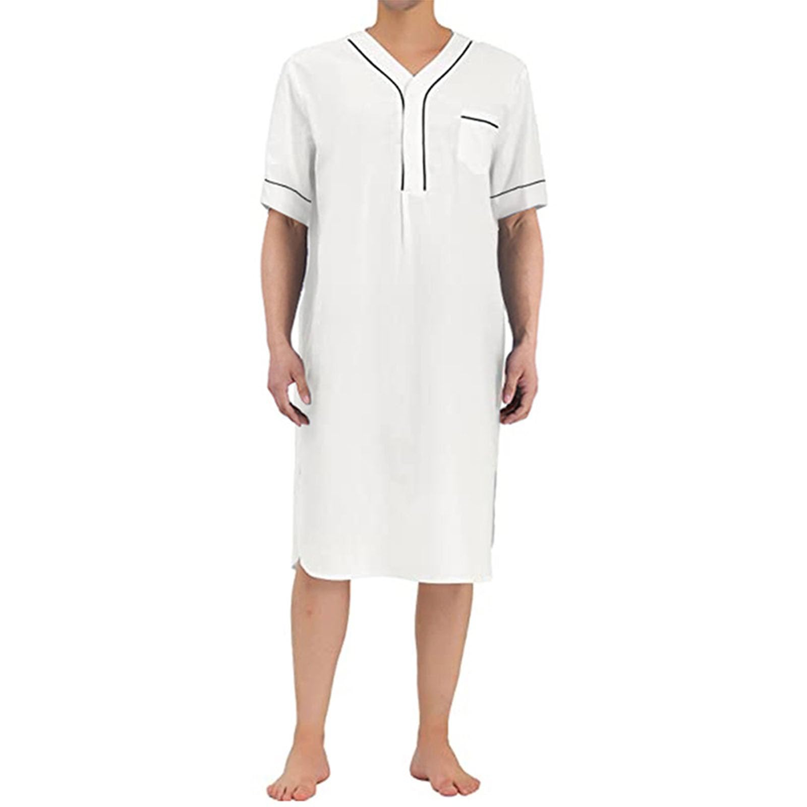 Mioteq Men's White Nightshirt Short Sleeve Cotton Nightgown Loose Comfy Sleep Shirt Soft Nightgown Housecoat S-Xxxl,,M