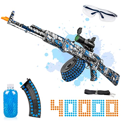 Large Akm-47 Gel Cool Ball Blaster With Drum And Sight, Rechargeable Gel Ball Splat Toy With 40000 Water Beads Ammo, Double Shooting Modes, Suitable For Adults, Age 12+, Blue #TOP4
