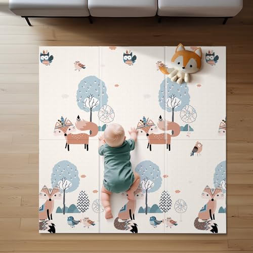 Image of Baby Play Mat, 59" X59 " Extra Large Foldable Baby Mat for Playtime and Tummy Time, Thick Foam Play Mat for Baby, Waterproof, Reversible Portable Playmat for Babies and Todders, Indoor&Outdoor Use