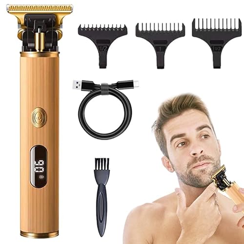 PULIS Haarschneidemaschine, Präzisions haartrimmer, Elektrisch Barttrimmer,0mm T-Blade Trimmer mit LED Anzeige, Kabelloser Wiederaufladbar Haarschneider für Herren und Friseure,Gold Cover