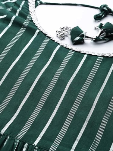 Image of Varanga Women Green Dress with tie up Detailing on Neck