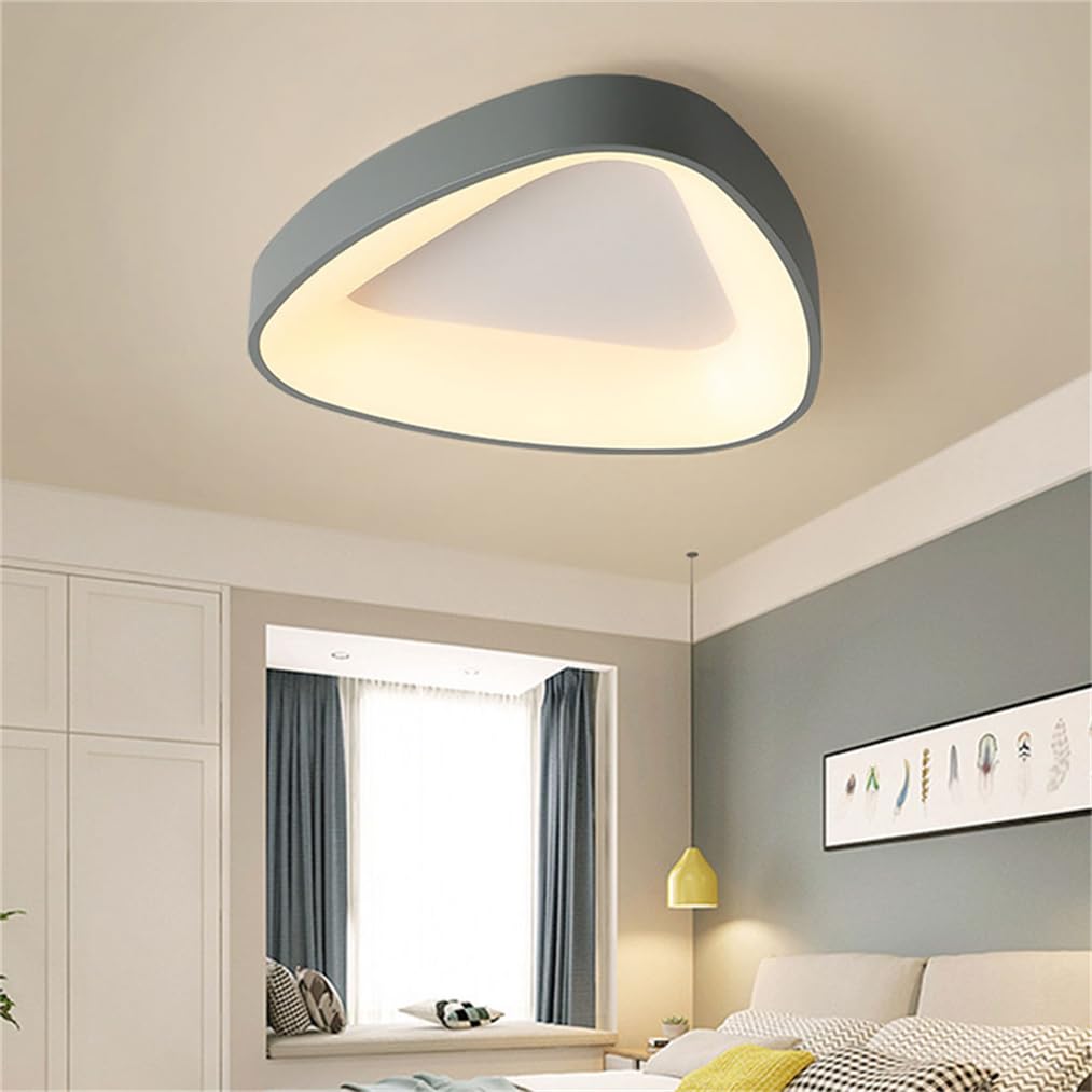 Nordycka szara żelazna trójkątna lampa sufitowa, matowy klosz, montaż wpuszczany, LED 36 W, oświetlenie nastrojowe LED o zmiennej intensywności, idealna do sypialni, przedpokoju i pralni.
