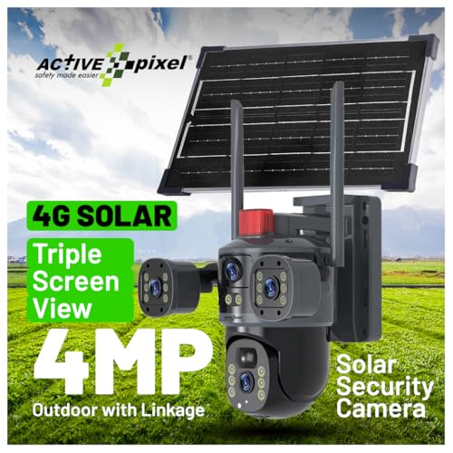 Image of Active Pixel 4G Solar Powered 4MP CCTV Camera with 2+1 Lens | PTZ 360 Wireless Outdoor Security Camera | Motion Detection, SIM Card Slot, 2-Way Audio, IP66 Waterproof - G13 Pro