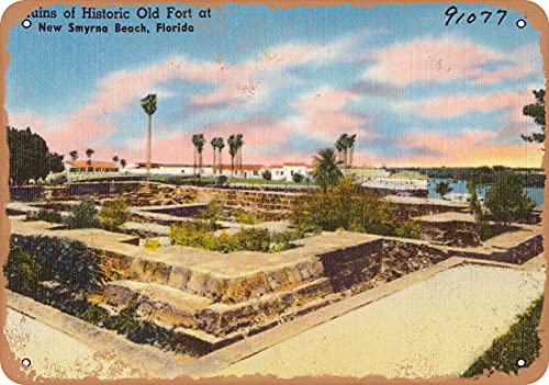 7 x 10 METAL SIGN - Florida Postcard - Ruins of historic old fort at New Smyrna Beach, Florida - Vintage Rusty Look