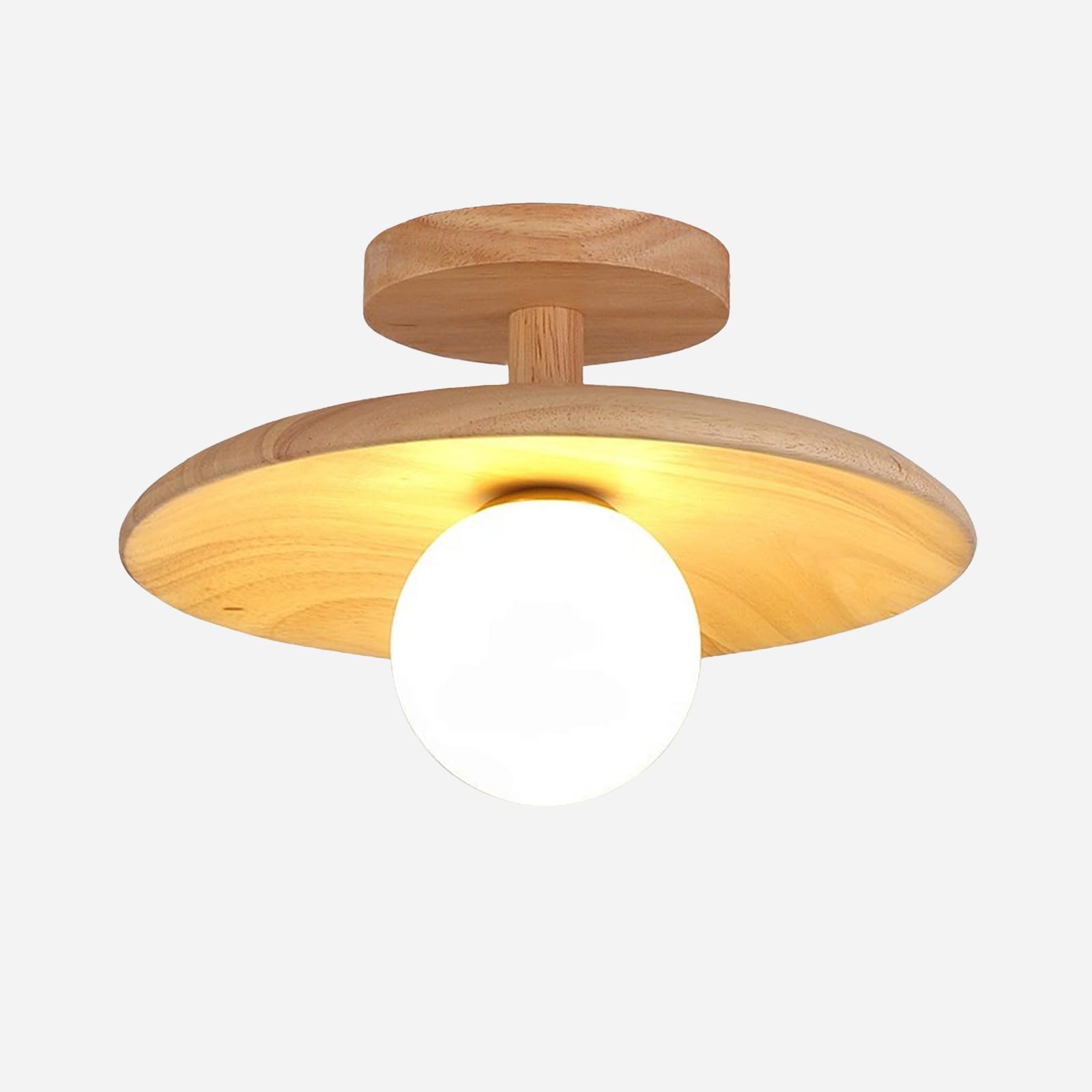 Jadssox Lampa Sufitowa Ze Szkła Globe, Nowoczesna Drewniana Plafon, Nordyckie Lampy Sufitowe Z Mleczną Kulą Szklaną Do Balkonu W Przedpokoju, Drewniana Oprawa Oświetleniowa Do Przedpokoju(28cm)