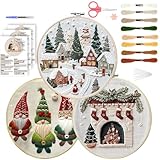 QUANMAITONG Stickset Erwachsene, Weihnachten Stickset für Anfänger, Embroidery Kit, Stick And Poke, Stickbilder Stickrahmen DIY, Kreuzstich Weihnachten Deko (3 Set)