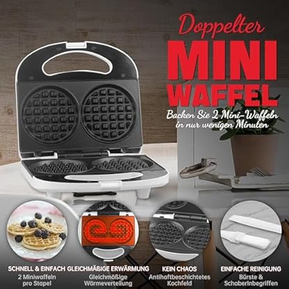 SugarWhisk Mini Waffeleisen Kinder, Doppelwaffeleisen, Kleines Waffeleisen mit Antihaftbeschichtung, Mini Waffle Maker, für Familienfeiern, Kindergeburtstage, Ostern oder Weihnachten, Weiß – Bild 3