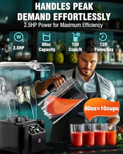 WantJoin Professional Commercial Blender With Shield Quiet Sound Enclosure 2200W Industries Strong and Quiet Professional-Grade Power, Self-Cleaning, Black image 4