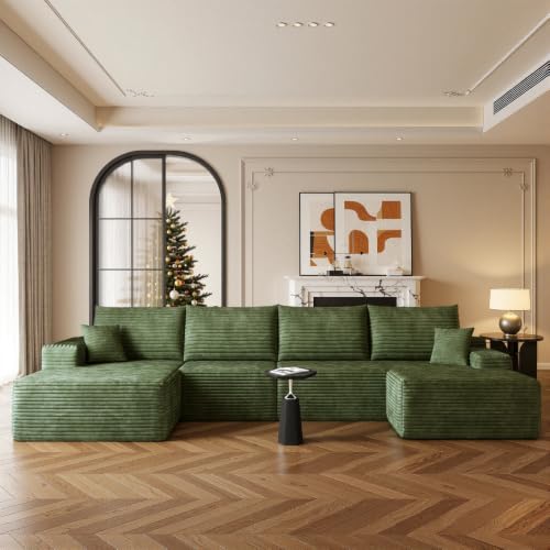 Image of Boneless Couch, Modular Sectional Couches for Living Room, U-Shaped Cloud Couch Sofa with Deep Seat, Fluffy Corduroy Upholstered Corner Sofa