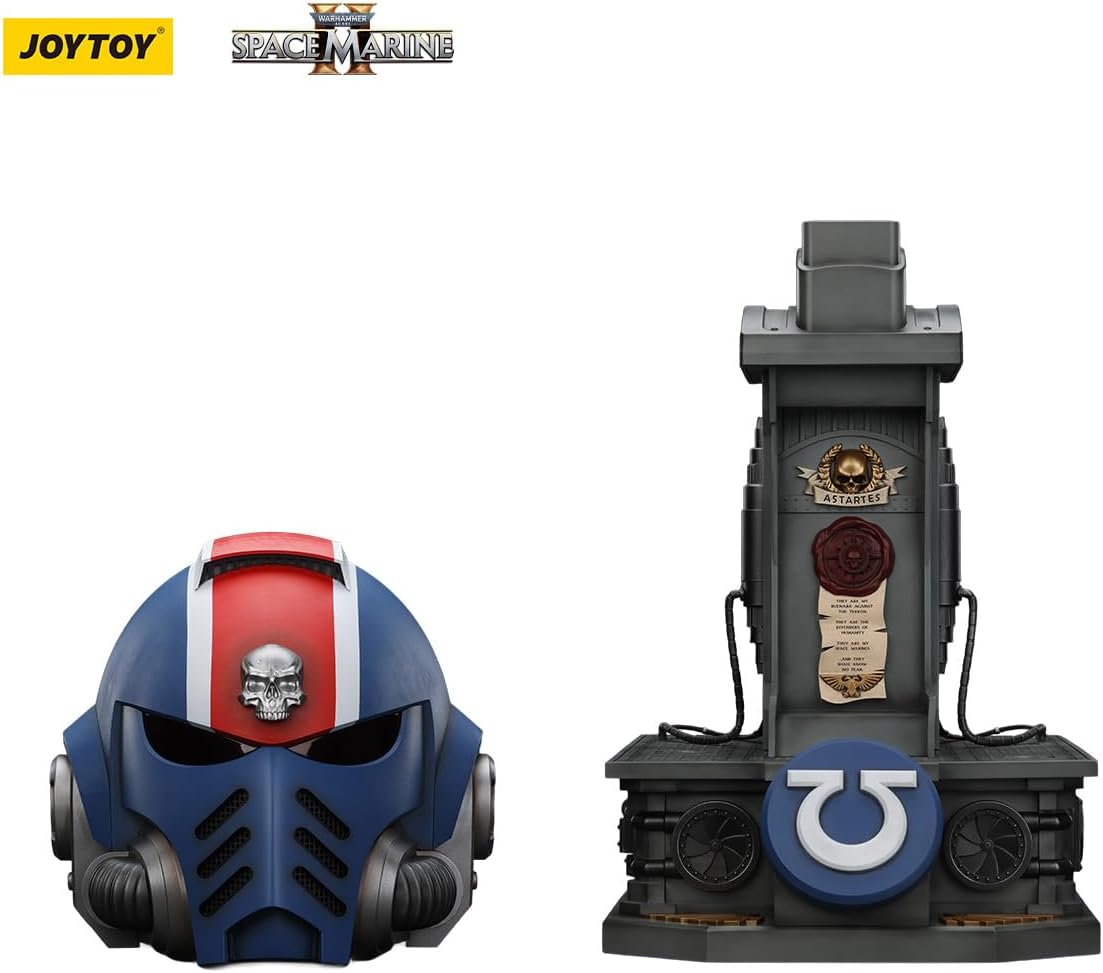 JOYTOY Warhammer 40K Space Marines Ultramarines Lieutenant Titus' MKX Helmet & Display Stand, 1:1 Scale Action Figure Mecha Joy Toy Collection Model 17.3 inch