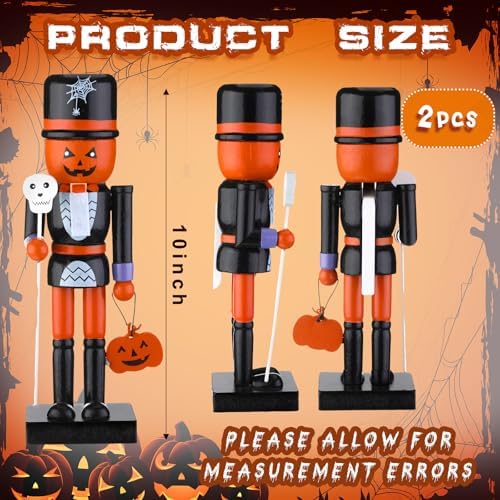 51R+HEgDA8L._AC_ RattanView 2 Pieces 10 Inch Skeleton Pumpkin Nutcracker Party Wooden Nutcracker Decor Nutcracker Figures for Table Decoration