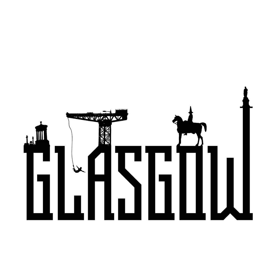 Wee Blue Coo Glasgow City Scotland Landmarks Typography Silhouettes Art Print Poster Wall Decor 12X16 Inch