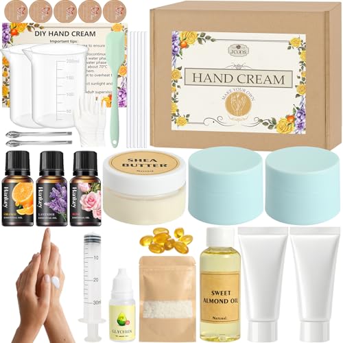 Jcoos DIY Hand Cream Making Kit, Handcream For Very Dry Hands, hand lotion with Shea Butter, Almond Oil, Jars, Essential Oils Natural Whipped Shea Butter Body Butter Making Kit 50g