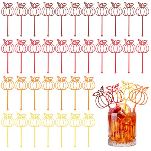 Teenyyou 80 Pcs Fall Pumpkin Drink Stirrers Bulk Pumpkin Plastic Swizzle Sticks Thanksgiving Coffee Cocktail Stirrer Reusable Autumn Harvest Beverage Stir Stick for Home Coffee Bar Kitchen Party Decor