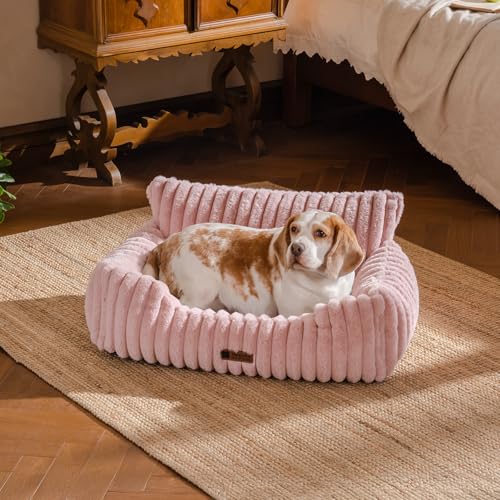 MEWOOFUN Hundesofabett - Katzenbetten für Hauskatzen Weich und Flauschig, Katzensofabett Kleines Hundebett für Hunde und Katzen, Beruhigendes Hundebett (Rosa, 76x53x30cm)