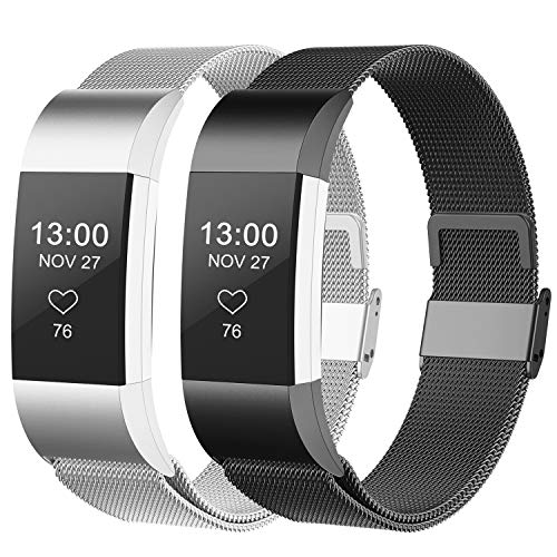 CCnutri Compatible with Fitbit Charge 2 Bands, Stainless Steel Loop Metal Mesh Bracelet