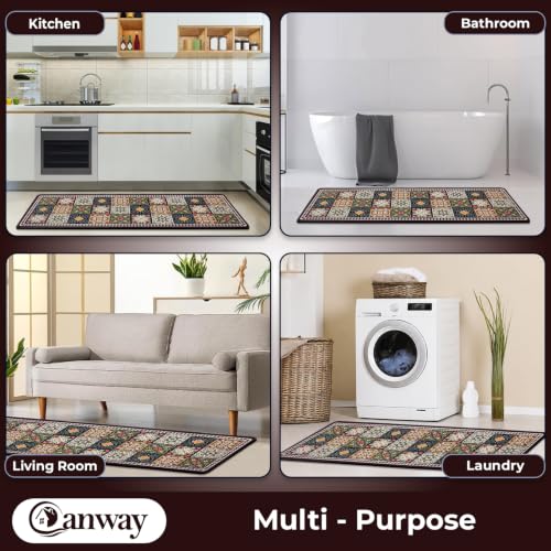 Image of CANWAY Kitchen Mat Set of 2, 40x60 & 120x40 CM, Flower Print | Water Absorbing, Anti-Slip, Waterproof, Washable, For Home Use