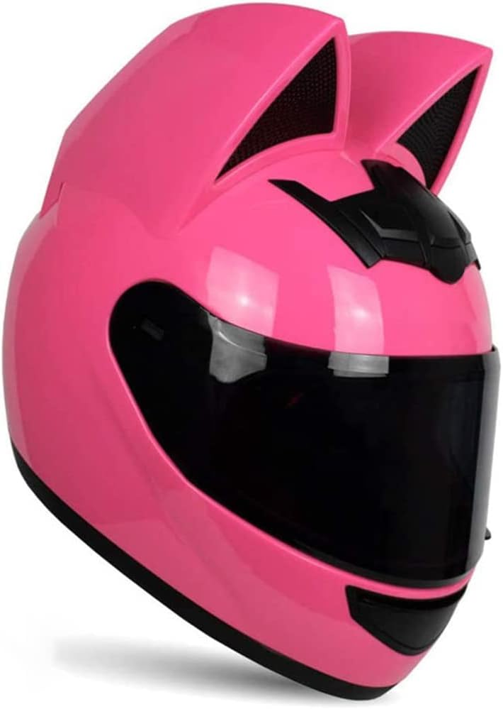 Adult Personalized Cat Ear Motorcycle Helmet,Men and Women Cool Cat Locomotive Motorcycle Full Face Helmet,DOT/FMVSS-218 Certification Standard,Suitable for All Seasons