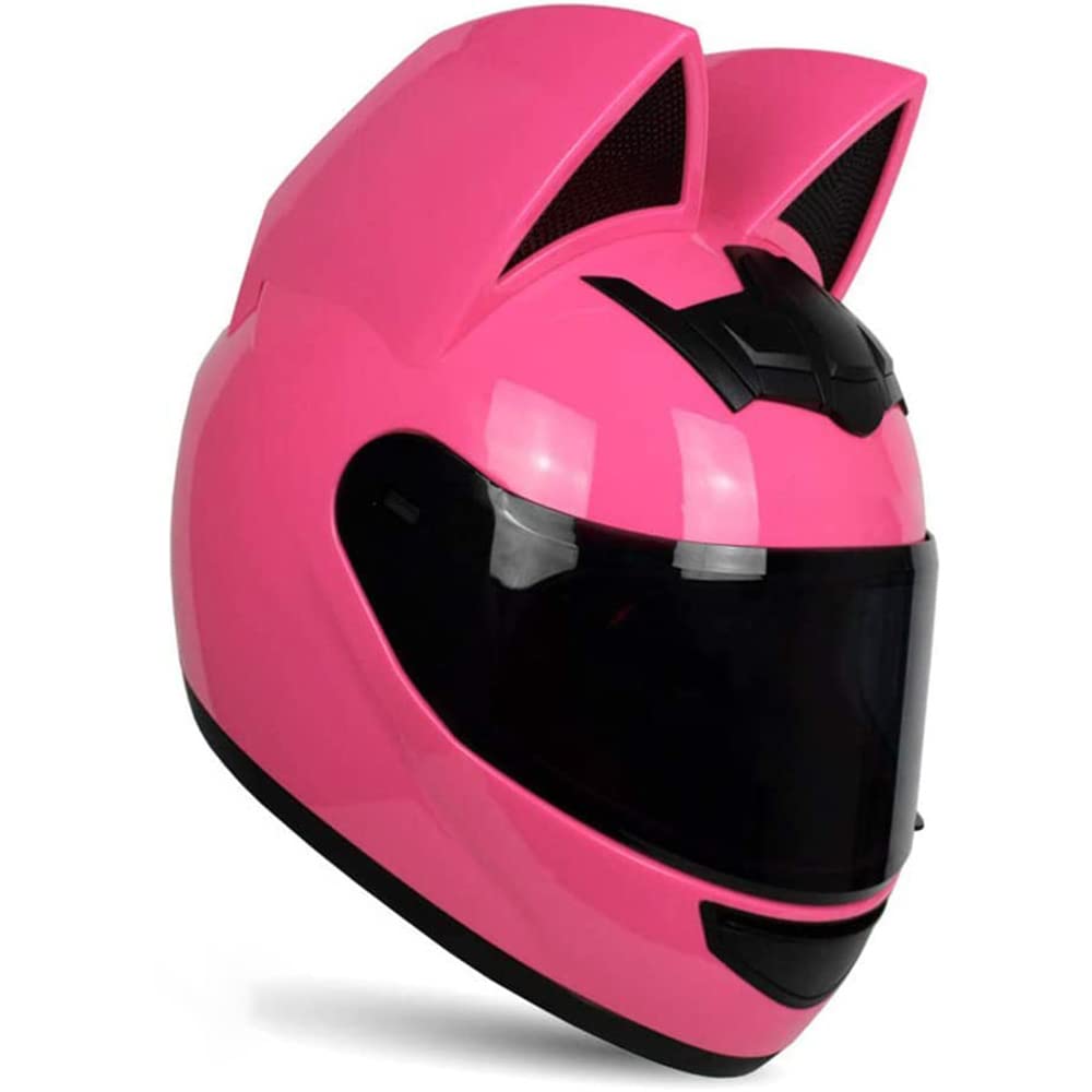 Adult Personalized Cat Ear Motorcycle Helmet,Men and Women Cool Cat Locomotive Motorcycle Full Face Helmet,DOT/FMVSS-218 Certification Standard,Suitable for All Seasons