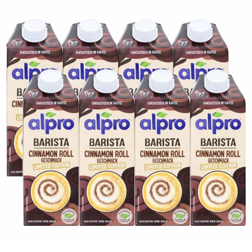 8x Alpro Barista Cinnamon Roll Hafer-Sojadrink je 750ml mit fermentiertem Hafer Zimtschneckengeschmack laktosefrei vegan