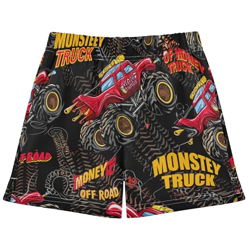 Girls Shorts Red Monster Truck Tires Cartoon Print Athletic Kids Summer Comfy Youth Pajama Sleep Shorts, X-Small
