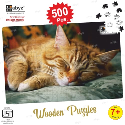 Image of ABYZ Wooden Jigsaw Cat Sleeping Puzzle with 500-Pieces Play and Learn Educational Puzzle for Kids and Children aged7+ and Adults Toy for Improving Memory & Problem Solving