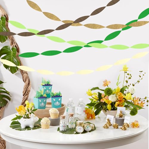 Image of 5 Rolls Green & Gold Crepe Paper Streamers, Crepe Paper Craft for Wedding Baby Shower Birthday Bridal Party Engagement Decorations Supplies