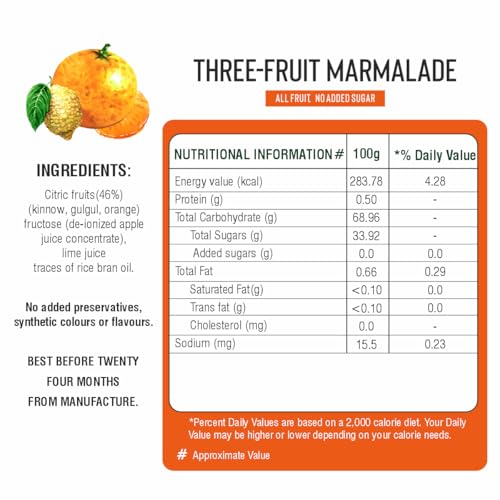 Image of Bhuira Three Fruit Marmalade - 240g | All Natural - No Added Sugar, Preservatives, Artificial Colors | Handmade Himachal Vegan Spread | Breakfast Toast Jam | Healthy Snack, Guilt-Free