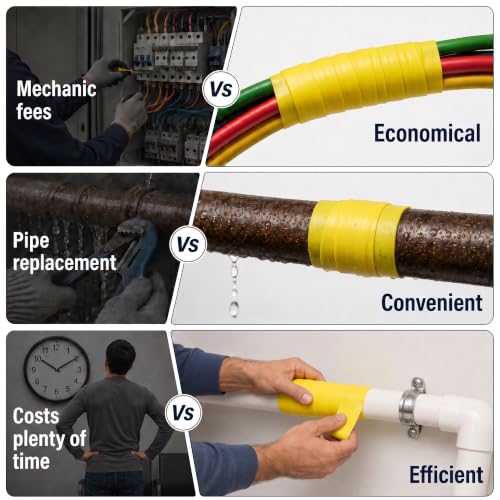 Image of 2-Pack Yellow Rubber Splicing Tape (20 Ft Total) - Self Fusing Emergency Repair Tape for Wiring & Marking - Non-Slip Silicone Grip for Handlebars - Easy-Peel Liner, 1 Inch x 10 Feet