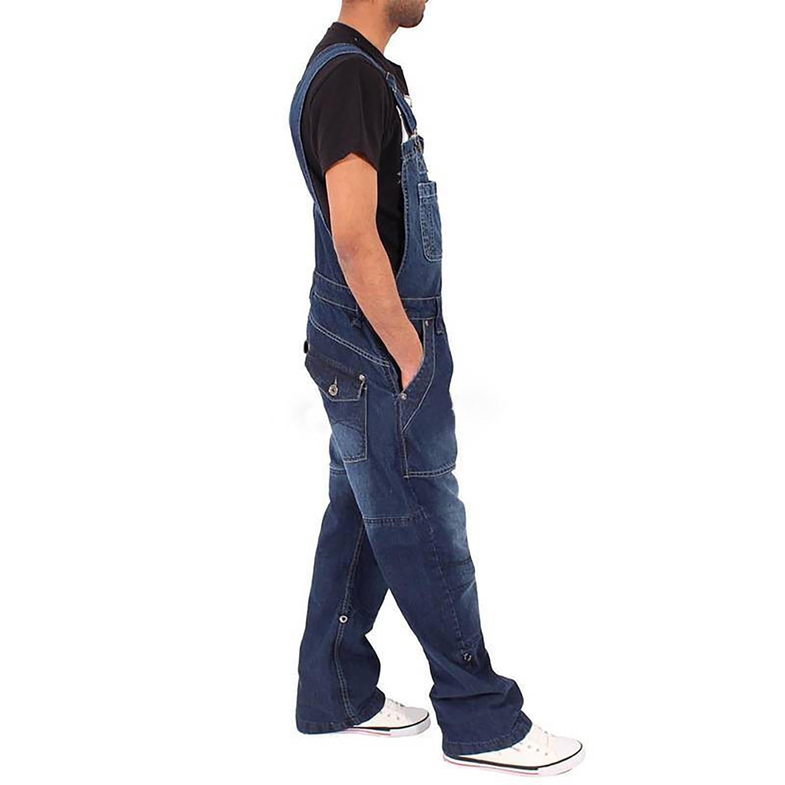 Jeans Salopette da uomo Baggy regolabili, casual, vestibilità larga, pantaloni da lavoro, in denim, casual, streetwear, jeans, vestibilità rilassata, retrò, cargo