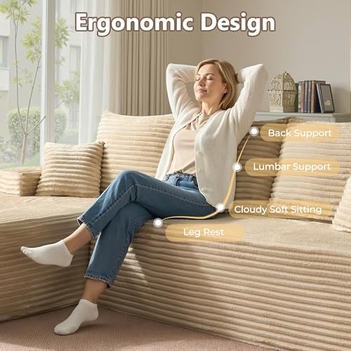 Image of HOOOWOOO Plush L Shaped Sectional Couch,97 inch Assembly Free Modern Minimalist Sofa,Boneless Corner Couch in A Box for Apartment Renting House Office(Left Chaise Beige)