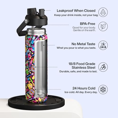Image of ENCOOL Insulated Water Bottle with Straw Stainless Steel Water Bottle, Leak-Proof, BPA-Free, Double Wall Vacuum Keeps Cold for 24 Hours for Sports, Travel, School (26 oz, Cosmetic Party)