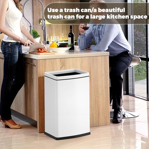 Image of 6.6 Gallon /25L Stainless Steel Square Trash Can, Large Capacity Kitchen Garbage Can, Business Trash Bin, Tall, Elegant, White Waste Basket, for Home, Office, Hotel (25LWhite)