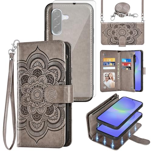 Coque Samsung A56 5G intégrale : verre trempé, bandoulière et portefeuille amovible