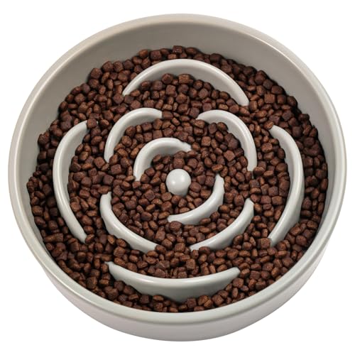 Grey Ceramic Dog Bowl Slow Feeder for Medium and Large Breed,1.5 Cup 8.26 in Slow Feeding Bowl,Puzzle Dog Food Bowl for Fast Eater,Maze Dish for Fast Eater