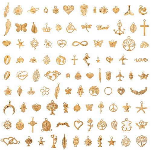JIEYAO 100 pcs Pendentifs et Breloques en Métal Or Mélangé Accessoires pour Collier et Boucle...