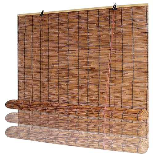 Retro Bamboo Roll up Blinds Outdoor Reed Shades for Patio & Porch Waterproof Roller Window Shades with Lift Blackout Privacy Screen for Home Garden 24 36 48 60 72 Wide Brown(72 W x 72 H)