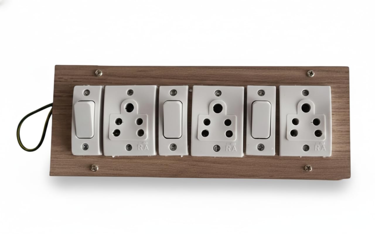 Wooden Extension Board with 3 Switches and 3 Sockets, Brown Wood Finish-image-10