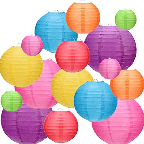 Kohree 16 PCS Farolillos de Papel, Chinos Coloridos para Colgar Suministros Decorativos para Fiestas de Navidad, Cumpleaños, Bodas, Baby Showers, 4 6, 8 y 10 Pulgadas