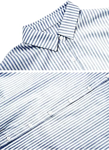 Image of ebossy Women's Oversized Boho Striped Shirt Dress Button Up Long Sleeve Flowy A Line Caftan Dress with Pockets