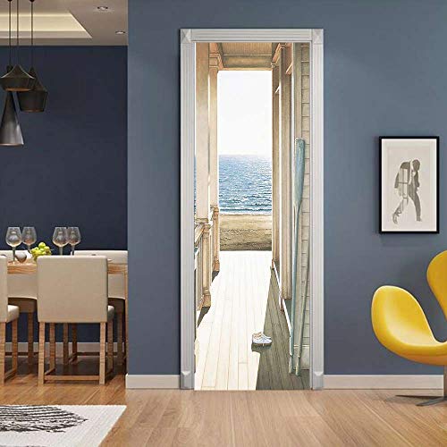 Misssixty 3D Door Stickers Mural - Watching The Sea In The Hallway - Diy Vinyl Self-Adhesive Door Wall Murals Wallpaper For Interior Doors Home Office Decoration 30.3 In X 78.7 In #TOP1