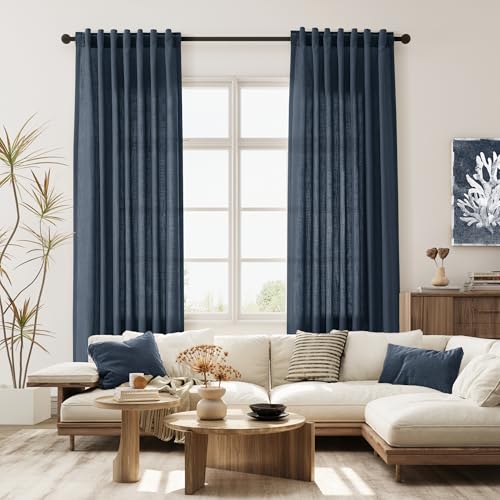 Image of Joywell Linen Curtains 84 Inches Long for Living Room Vintage Blue