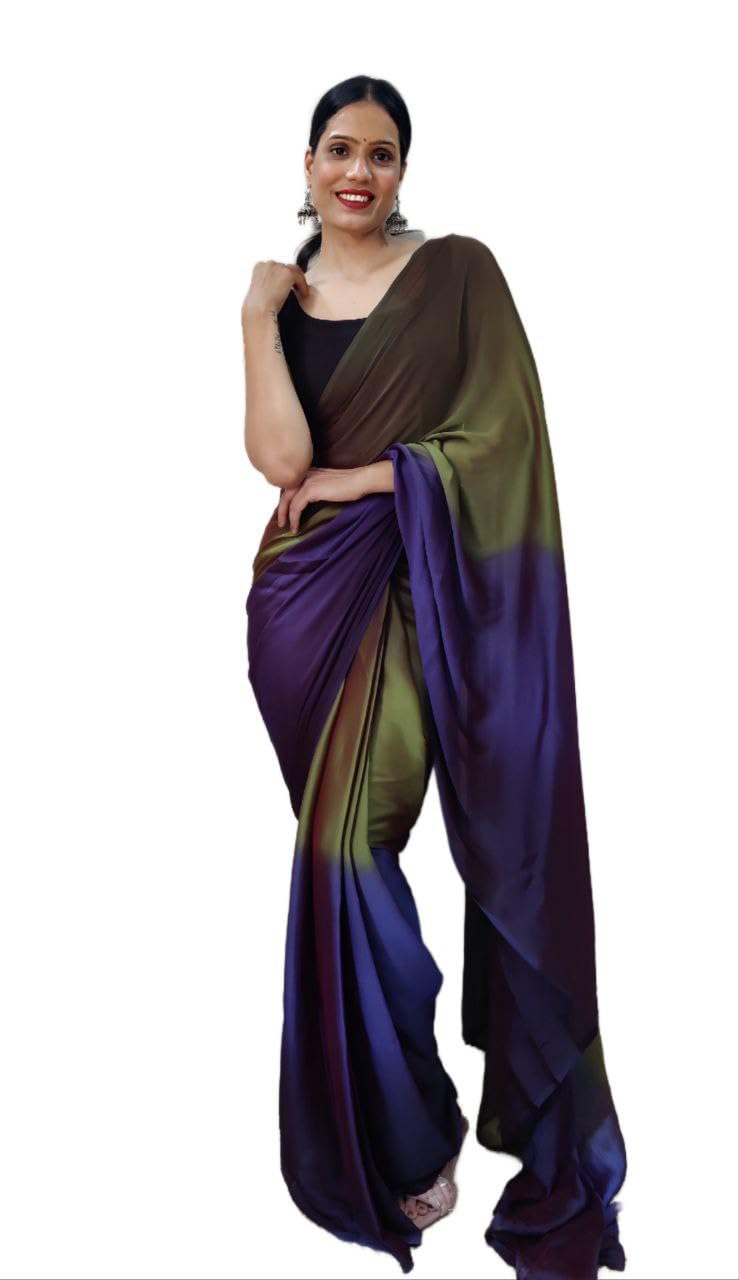 Khunshi creation"Ready To Wear 1 Minit Saree New Moss Chiffon Georgette With Unstitched Blouse Piece