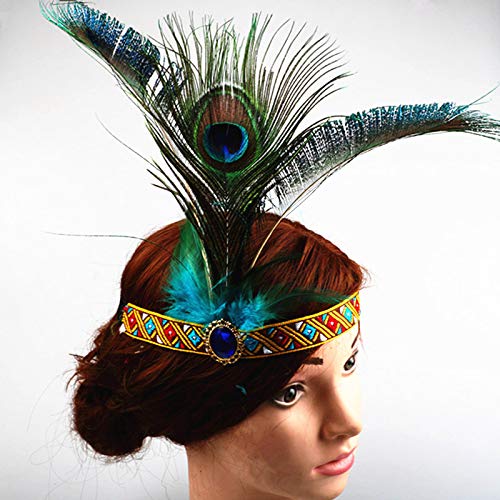 Rgontar HDH2 Handmade Indian Headdress, Peacock Feather And Chicken Feather, Fashion Indiana Ethnic Native American Costume thumb #2